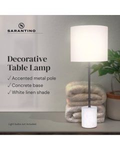 Sarantino Concrete & Metal Table Lamp with Off-White Linen Drum Shade