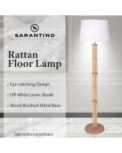 Rattan Floor Lamp With Off-White Linen Shade by Sarantino