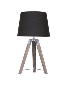 Sarantino Wooden Tripod Table Lamp With Black Linen Taper Fabric Shade