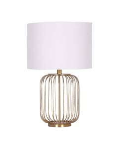 Sarantino Gold Table Lamp with Linen Drum White Shade