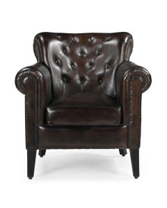 Chocolate Leather Arm Chair Sofa Lounge Seat 87X84X93cm