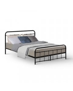 Metal Bed Frame Double Size Platform Mattress Base Leo Black