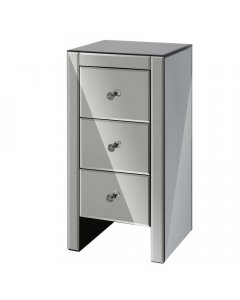 Mirrored Bedside Tables Drawers Crystal Chest Nightstand Glass Grey