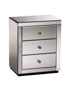 Mirrored Bedside table Drawers Furniture Glass Presia Smoky Grey