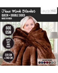 Laura Hill 600GSM Large Double-Sided Faux Mink Blanket - Chocolate
