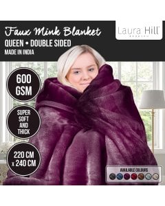 Laura Hill 600GSM Large Double-Sided Faux Mink Blanket - Purple