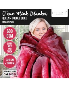 Laura Hill 600GSM Large Double-Sided Faux Mink Blanket - Wine Red