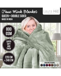 Laura Hill 800-GSM Mink Blanket Queen Size Double-Sided Soft Plush Bed Faux Throw Rug 220 X 240cm Heavy Sage