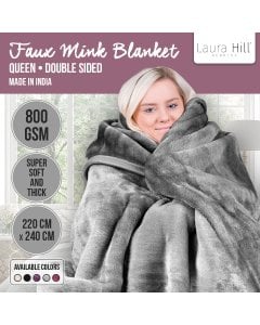 Laura Hill 800GSM Heavy Double-Sided Faux Mink Blanket - Silver