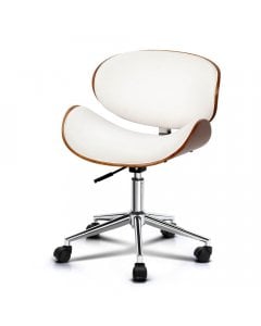 Wooden & PU Leather Office Desk Chair - White