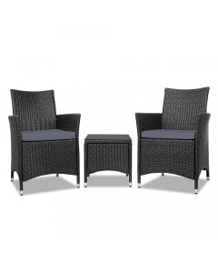 3pc Rattan Bistro Wicker Outdoor Furniture Set Black