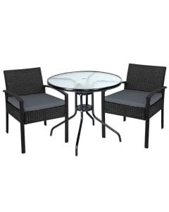 Outdoor Furniture Dining Chairs Wicker Garden Patio Cushion Black 3PCS