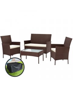 Garden Furniture Outdoor Lounge Setting Rattan Set Patio Storage Brown