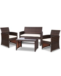 Set of 4 Outdoor Rattan Chairs and Table - Brown