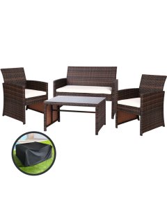 Garden Furniture Outdoor Lounge Setting Wicker Sofa Set Brown