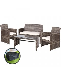 Garden Furniture Outdoor Lounge Setting Wicker Sofa Set   Mixed Grey