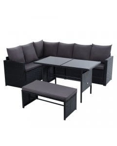 Outdoor Furniture Dining Setting Sofa Set Lounge Wicker 8 Seater Black
