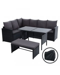 Outdoor Furniture Dining Setting Sofa Set 8 Seater Storage Cover Black