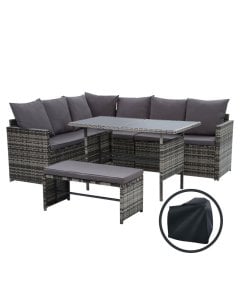 Outdoor Furniture Dining Setting Sofa 8 Seater Storage Mixed Grey