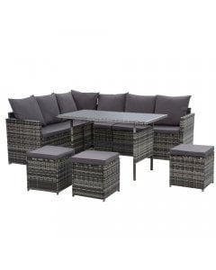 Outdoor Furniture Dining  Sofa Set Lounge Wicker 9 Seater Mixed Grey