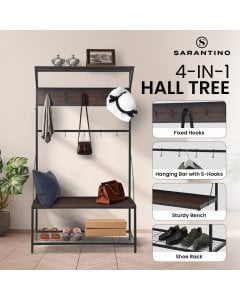 Sarantino 4-in-1 Hall Tree Entryway Coat Rack Hall Stand