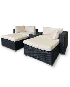 Rattan Outdoor 5pc Chairs Ottoman Table Lounge Furniture Sofa Beige