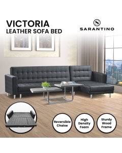 Victoria Modular Tufted Faux Leather Sofa Bed with Chaise by Sarantino - Black