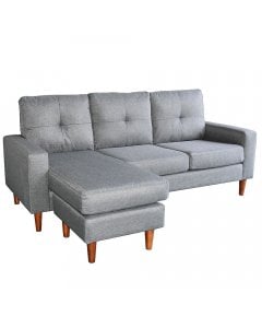 Juno Linen Corner Sofa with Chaise Lounge and Wooden Legs by Sarantino - Grey