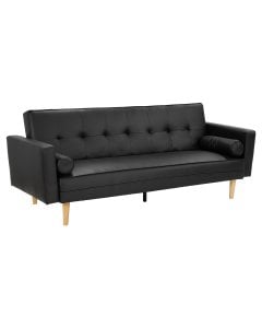 Aria 3-Seater Faux Leather Sofa Bed with Bolsters by Sarantino - Black