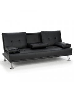 Marseille Faux Leather Home Theatre Sofa Bed with Cup Holders by Sarantino - Black