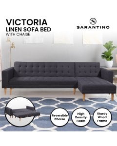 Victoria Modular Tufted Linen Sofa Bed with Chaise by Sarantino - Dark Grey