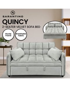 Sarantino Tufted 2-Seater Velvet Sofa Bed - Light Grey