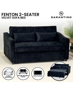 Sarantino Fenton Velvet 2-Seater Sofa Bed - Black
