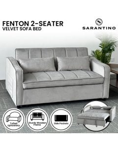 Sarantino Fenton Velvet 2-Seater Sofa Bed - Light Grey