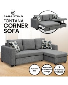 Fontana Pullout Sofa Bed with Reversible Storage Chaise Lounge by Sarantino - Grey 