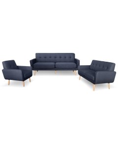 Oslo 3-Piece Tufted Linen Living Room Sofa Set by Sarantino - Dark Grey
