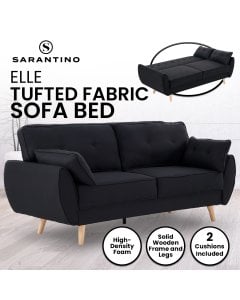 Elle Button-Tufted Fabric Sofa Bed with Cushions by Sarantino - Black
