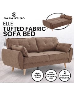 Elle Button-Tufted Fabric Sofa Bed with Cushions by Sarantino - Brown