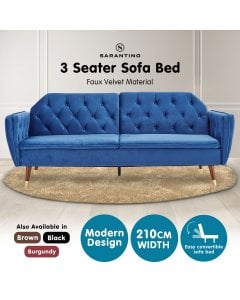 Beatrice Button-Tufted Faux Velvet Sofa Bed by Sarantino - Blue