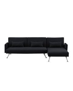 Mia 3-Seater Sofa Bed with Chaise & 3 Pillows by Sarantino- Black