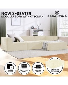 Sarantino Novi 3-Seater Modular Sofa with Ottoman in Cream Non-Slip Bottom Lounge
