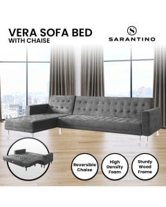 Vera Modular Tufted Suede Sofa Bed with Chaise by Sarantino - Grey