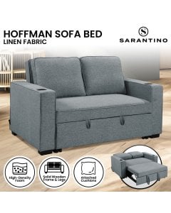 Sarantino Hoffman Linen Sofa Bed with Cushions & Cup Holders Airforce Blue