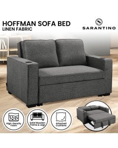 Sarantino Hoffman Linen Sofa Bed with Cushions and Cup Holders - Dark Grey
