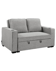 Sarantino Hoffman Linen Sofa Bed with Cushions &Cup Holders Light Grey
