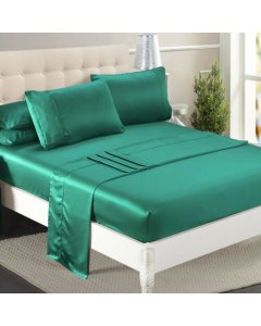 DreamZ Ultra Soft Silky Satin Bed Sheet Set in King Single Teal