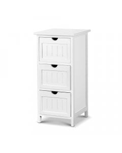 White Wooden Bedside Table with 3 Drawers