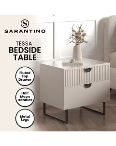 Sarantino Tessa Fluted 2-Drawer Bedside Table - Taupe