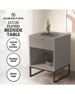 Sarantino Elton Fluted Bedside Table - Grey