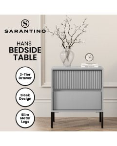 Sarantino Hans Fluted 2-Drawer Bedside Table - Grey